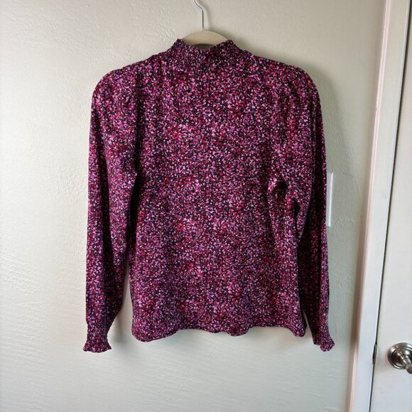 J.Jill Smocked Floral Print Mock Neck Knit Shirt Magenta Pink Purple Top NWT S - Picture 7 of 10